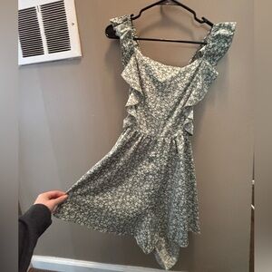 Floral Green Ruffle Romper